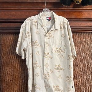 Tommy Hilfiger Cream Short-Sleeve Palm-Print Camp Shirt